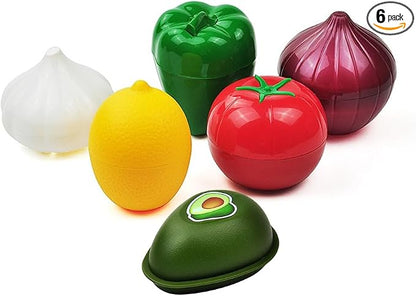 XIYUAN 6PCS Fruit and Vegetable Shaped Food Saver Reusable Sealed Crisper For Pepper Saver, Avocado Onion Garlic Tomato and Lemon Keeper,Refrigerator Vegetable Crisper Food Storage Containers Holder