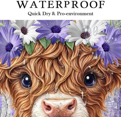 Cute Highland Cow Shower Curtain for Bathroom, Farmhouse Rustic Wooden Cattle Bathroom Decor Set, Funny Daisy Floral Flowers and Butterfly Waterproof Fabric Bath Curtains with 12 Hooks 70X70in
