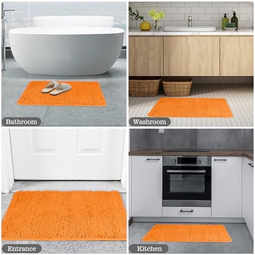 Yeaban Chenille Orange Bathroom Rug 17"x24", Non-Slip Rubber Backing
