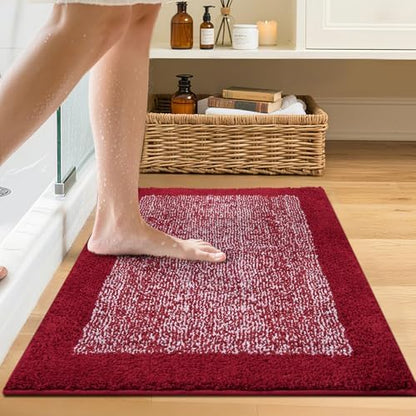 Bathroom Rugs 24x17 Non Slip Washable, Soft Absorbent Bath Mat Red