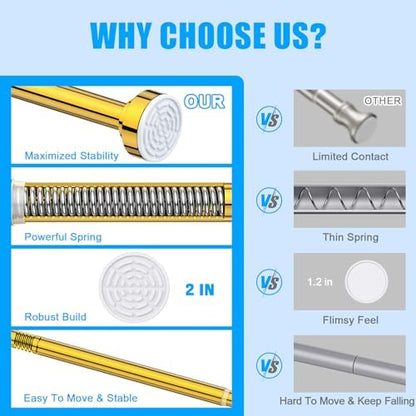 TEECK Shower Curtain Rod, 27-76 inch Adjustable Spring Tension Curtain Rod, Never Rust Anti-Slip Shower Curtain Rod for Bathroom, No Drilling, Never Collapse, Easy to Use, Gold