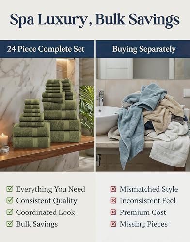 LANE LINEN Large Bath Towel Set Absorbent Quick Dry 100% Cotton - Oil Green