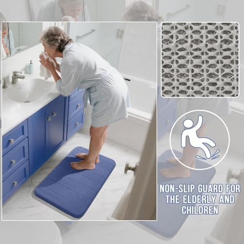 Yimobra Memory Foam Bathroom Mat Set, 24 x 17 & 24 x 20 in, Navy Blue