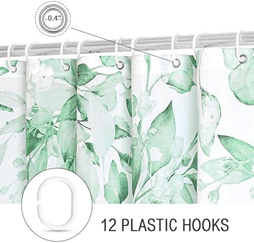 Gibelle MintGreen Eucalyptus Shower Curtain, Watercolor Floral Print, 72x84