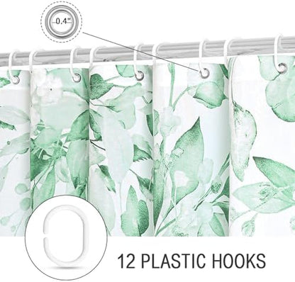 Gibelle MintGreen Eucalyptus Shower Curtain, Watercolor Floral Print, 72x84