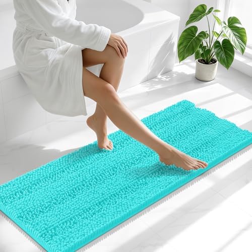 Smiry Thick Chenille Bathroom Runner Rugs 44x24, Absorbent Bath Mat, Teal