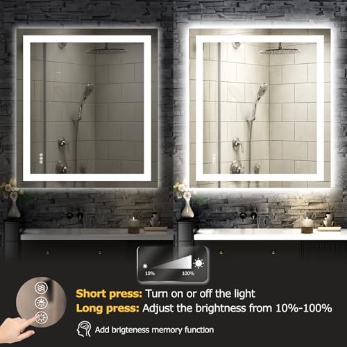 Hivone 36"X32" LED Bathroom Mirror with Lights, UL Listed