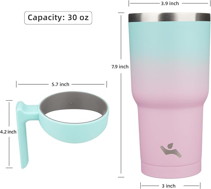 Konokyo 30 oz Tumbler with Handle and 2 Straw 2 Lid, Insulated Water Bottle Stainless Steel Vacuum Cup Reusable Travel Mug,Matcha Green