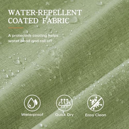 Furlinic Scalloped Linen No Hook Shower Curtain Sage Green Waterproof 72x75