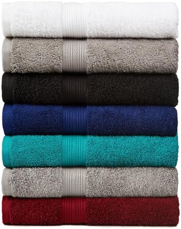 Amazon Basics 6-Piece Oversized Fade-Resistant Towel Set, 100% Cotton, Highly Absorbent, Soft, Teal, 2 Bath Towels, 2 Hand Towels, 2 Washcloths