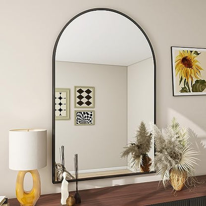 BEAUTYPEAK 24"x36" Arch Bathroom Wall Mirror, Black
