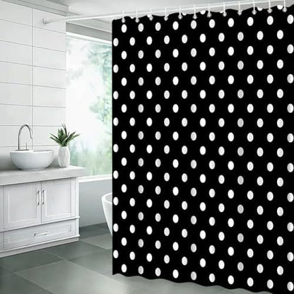 Polka Dot Shower Curtain Black White Retro Spot Vintage Fabric Decorative Bathroom Curtains with Hooks,70" Wx75 H