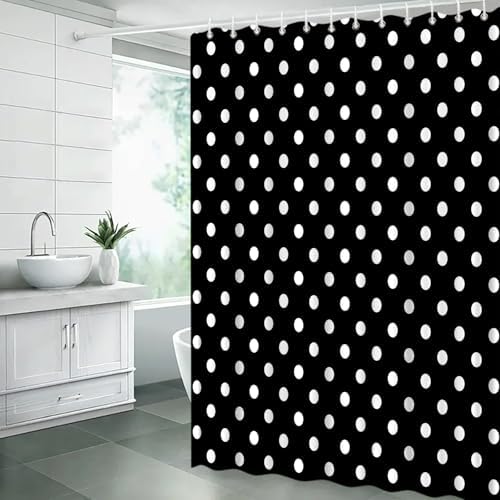 Polka Dot Shower Curtain Black White Retro Spot Vintage Fabric Decorative Bathroom Curtains with Hooks,67" Wx70 H