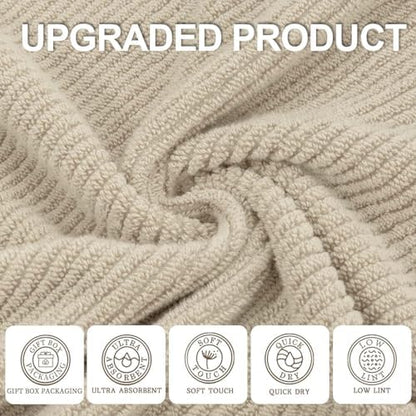 VOOVA & MOVAS Hand Towels 4PC, 100% Cotton, 18x28 in, Tan Taupe