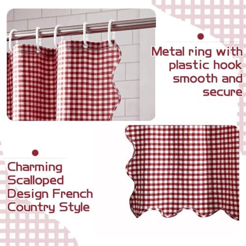 HunnmingRe Scalloped Gingham Shower Curtain Red