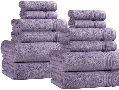 Superior Egyptian Cotton 12-Piece Towel Set, Assorted Towels for Home Bathroom, Decor Essentials, Includes 4 Bath, 4 Hand, 4 Face Towels/Washcloths, Quick Dry, Absorbent, Royal Purple