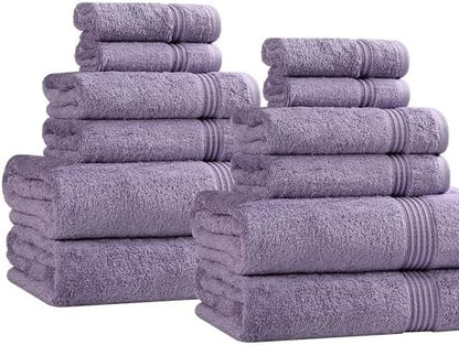 Superior Egyptian Cotton 12-Piece Towel Set, Assorted Towels for Home Bathroom, Decor Essentials, Includes 4 Bath, 4 Hand, 4 Face Towels/Washcloths, Quick Dry, Absorbent, Royal Purple