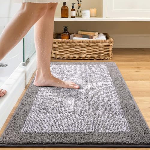 Bathroom Rugs 30x20 Non Slip Washable, Soft Absorbent Bath Mat Light Grey