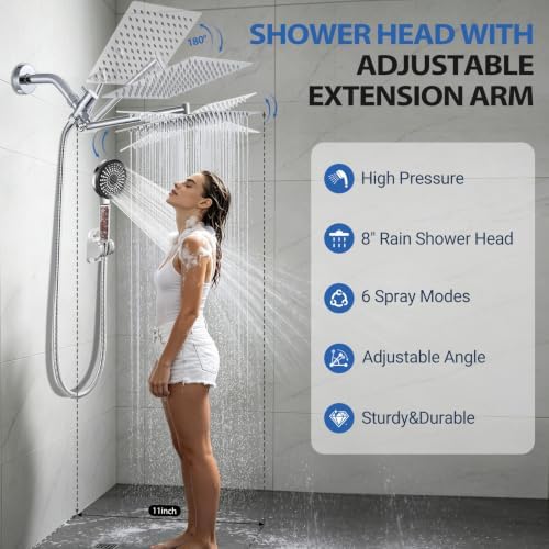 8 Inch Filtered Shower Head,Rain Shower Head with Handheld Spray Combo for Hard Water，Long Shower Hose