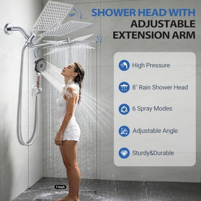 8 Inch Filtered Shower Head,Rain Shower Head with Handheld Spray Combo for Hard Water，Long Shower Hose