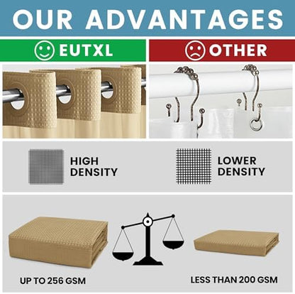 EUTXL Heavyweight No Hook Shower Curtain with Liner, Beige,71x86