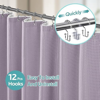 Vipfree 3 in 1 Shower Curtain Set, Waffle Shower Curtain and Liner Set with 12 Double Sided Shower Curtain Hooks, 258GSM Luxury Weighted Cloth Shower Curtains for Bathroom, 72 W x 72 H, Lavender