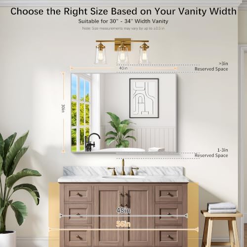 DESBING 30" x 40" Bathroom Mirror, Silver Metal Frame Wall Mirror