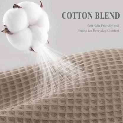 Waffle Weave Shower Curtain Heavyweight Cotton Fabric Beige 72Wx72L