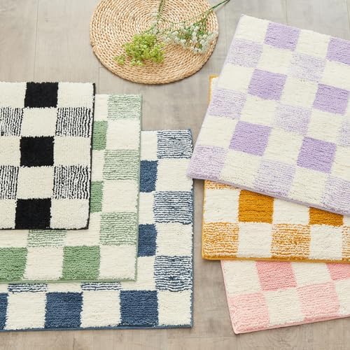 CozeCube Sage Green Checkered Bath Mat 36"x24" Non Slip Washable Rug