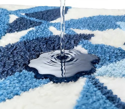 Blue Leaves Bath Mats Bathroom Rugs Non-Slip Soft Microfiber Absorbent Machine Washable Entrance Doormat Boho Carpet for Bathroom Floor Tub Shower 17.5 X 25.5 Inches