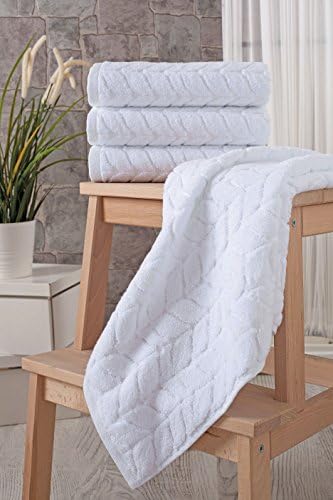 BAGNO MILANO Turkish Cotton Bath Towels, Hand Towels - Soft Plush Jacquard Collection Luxury Towels Set (White, Hand Towel Set of 4)