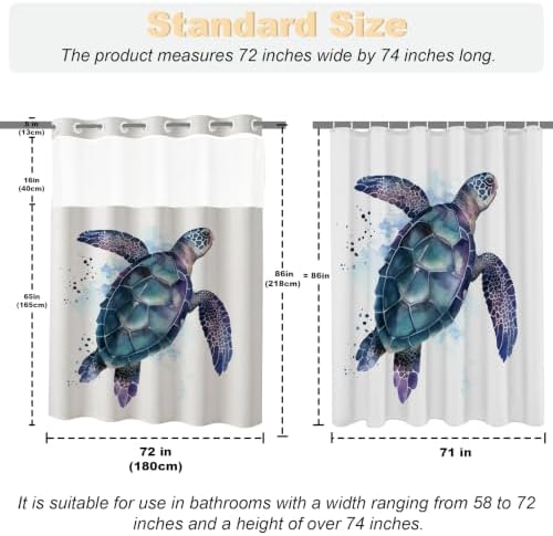 Funny Sea Turtle Shower Curtains Ocean Animal Cartoon Kids Theme No Hook Waffle Weave Shower Curtain with Snap in Liner Polyester Fabric Bathroom Decor Set 72 W x 86 H Inch Teal Purple