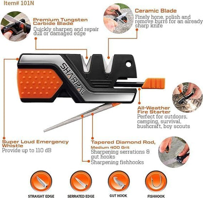 SHARPAL Pocket Knife Sharpener & Garden Tool Sharpener, Sharpening Straight and Serrated Knives, Lawn Mower Blade, Axe, Pruners, Shears, Scissors, Combo Gift Pack w/Greeting Card Fathers Day Gift