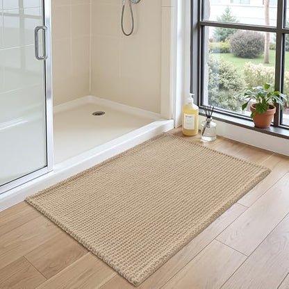 DEXI Chenille Bath Mat 24x16, Soft Absorbent Bathroom Rugs, Beige