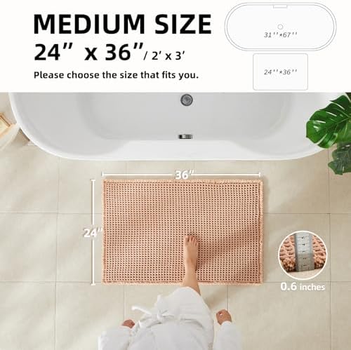 TYUU Waffle Bath Mat, Boho Bathroom Rugs Non Slip, 36x24 Light Peach