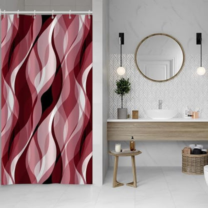 Red Striped Shower Curtain with Hooks for Bathroom 60x72 Inch