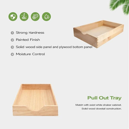 Pull Out Drawer for Cabinets, 30" Wide Cabinet Slide Out Shelve, Pull Out Pantry Shelves, Kitchen Cabinet Drawer Box, Unassemble, Solid Wood Dovetail Joint (Wood Color, 26"W x 3 1/8"H x 21"D)