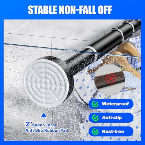Ausemku Shower Curtain Rod - 32-92 Inch Rustproof Tension Rod, Non-Slip Spring Design, No Drilling Adjustable Curtain Rod for Bathroom, Kitchen, and Closet（Black）