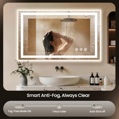 LED Bathroom Mirror with Anti-Fog, Backlit & Front Lights, Memory 48" L x 36" W