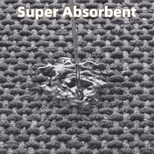 PADOOR-Bath Mat-Super Absorbent Chenille Bathroom Mats-Rubber Backed Bath Mats for Bathroom Non Slip, Easy Clean Bathroom Rugs Front of Bathtub,Shower Room,Sink-20×32, Grey&Darkgrey