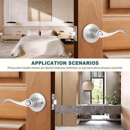 GOBEKOR 1 Pack Privacy Door Levers Brushed Nickel Lever Door Handles Interior for Bedroom and Bathroom Door Locks Wave Door Handles