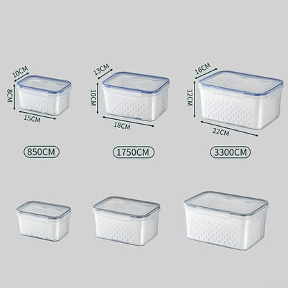 Multi-Functional Kitchen Sealed and Drainable Food Storage Container with Lid, 4 in 1 Produce Keeper with Basket, Freshness Preservation for Refrigerator or Pantry, 18x13x10cm and 22x16x12cm(S)
