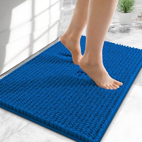 OLANLY Thick Chenille Small Bathroom Rugs Mats 24x16, Deep Navy Blue