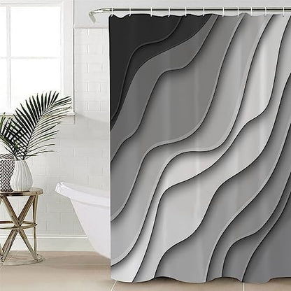 Shower Curtain Bathroom Set Black Grey Ombre Gradient Water Ripple Waterproof Shower Curtains with Grommets Hooks Abstract Lines Modern Art Privacy Bath Curtain for Bathtub Decor 72x72in