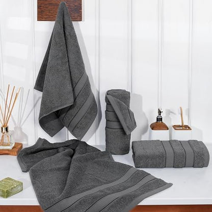 American Soft Linen Salem 100% Cotton Turkish 4 Piece Hand Towels for Bathroom, 600 GSM Soft Absorbent Quickdry Hand Face Towel Set, Dark Gray