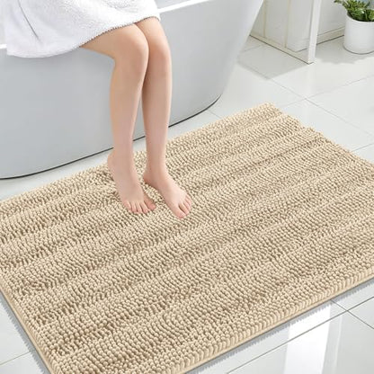 OLANLY Thick Large Bathroom Rugs 44x32, Soft Chenille Bath Rugs, Beige