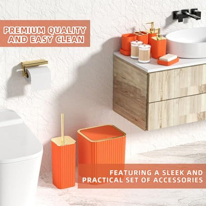 XLHOMO Bathroom Set - 26PC Bathroom Set with Shower Curtain and Rugs, Bathroom Accessory Set, Orange Bathroom Accessories Set, Trash Can & Soap Dispenser