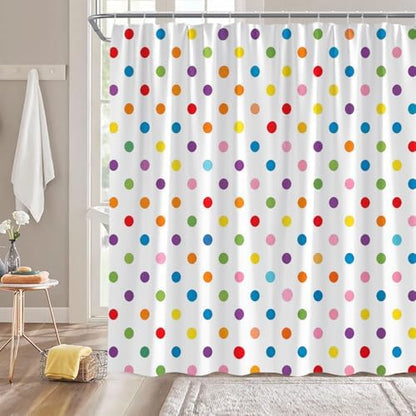 Polka Dot Shower Curtain Colorful Retro Cute Spot Vintage Fabric Decorative Bathroom Curtains with Hooks,70" Wx75 H