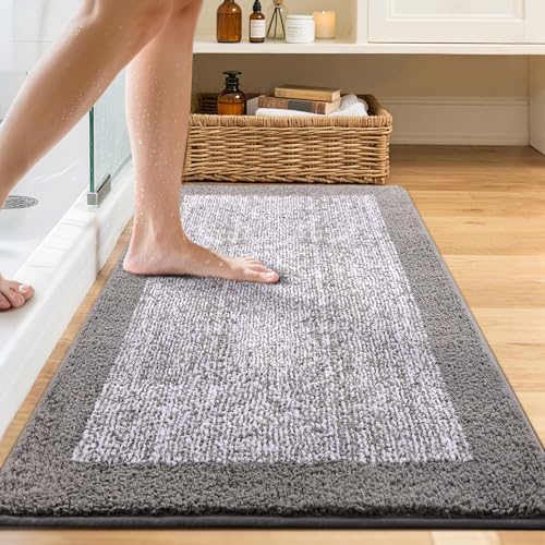 48x24 Bathroom Rugs Non Slip Washable, Soft Absorbent Bath Mat Light Grey