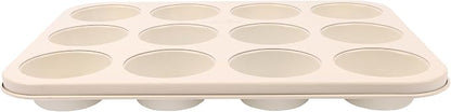 David Burke 12-Cup Muffin Pan, Carbon Steel, PFTE & PFOA Free, Oven Safe, Diamond Textured Surface – Cream